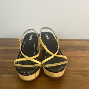Vintage 90s y2k Miu Miu wood strapy wedge heel size 37.5 USA 7.5